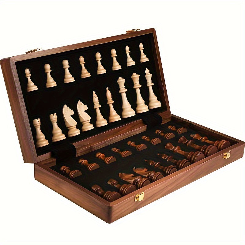 Jeu d'échecs de luxe en bois massif avec plateau pliable