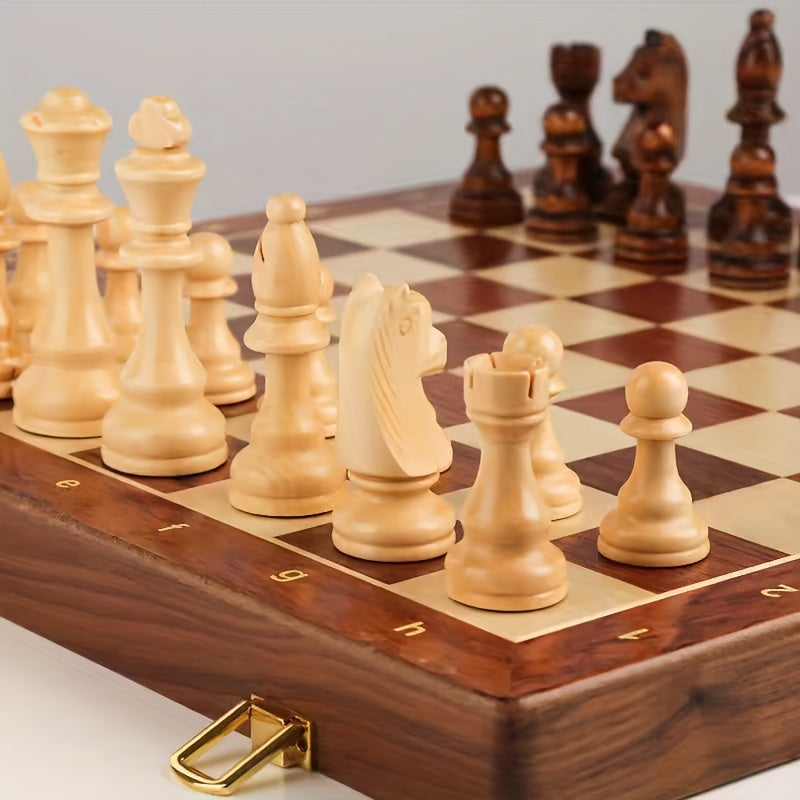Jeu d'échecs de luxe en bois massif avec plateau pliable