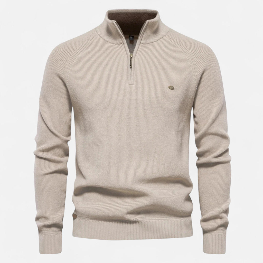 Men's regular-fit cotton half-zip sweater for mid-season wear