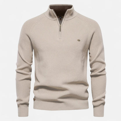 Pull demi-zip homme en coton coupe régulière mi-saison