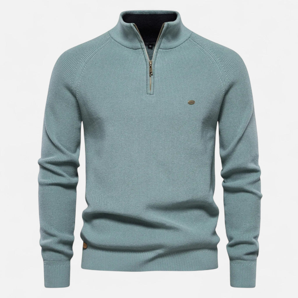 Men's regular-fit cotton half-zip sweater for mid-season wear