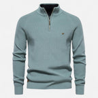 Men's regular-fit cotton half-zip sweater for mid-season wear