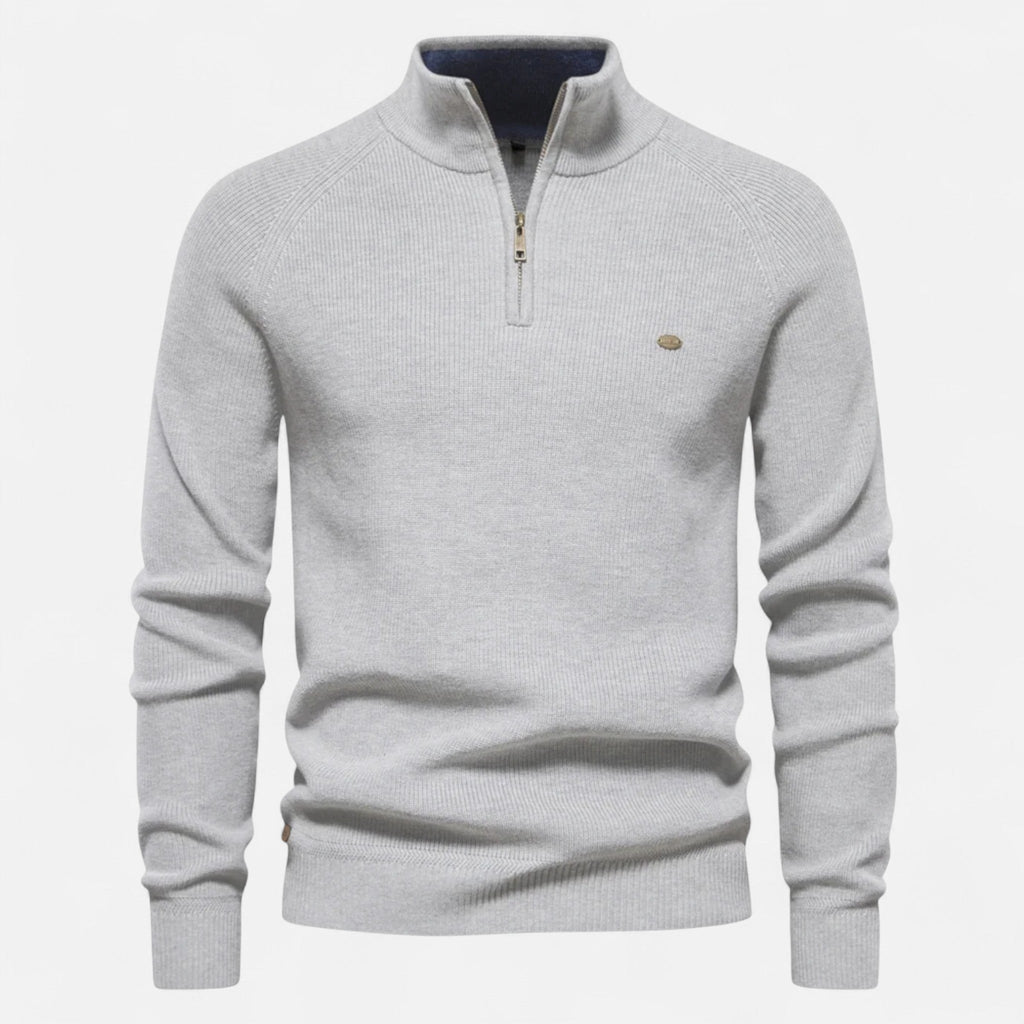 Men's regular-fit cotton half-zip sweater for mid-season wear