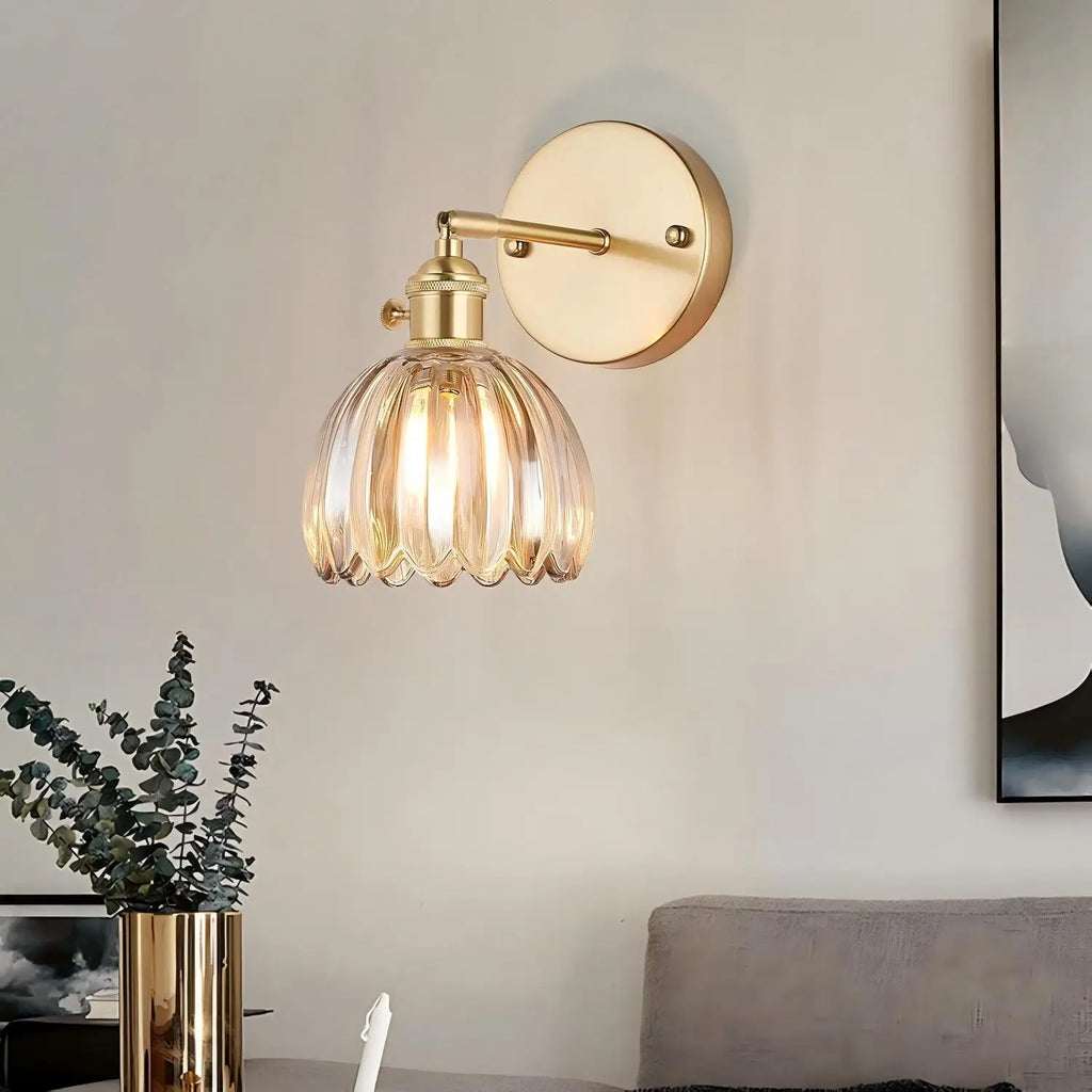 Applique murale rétro avec abat-jour tulipe en verre pour chambre et couloir