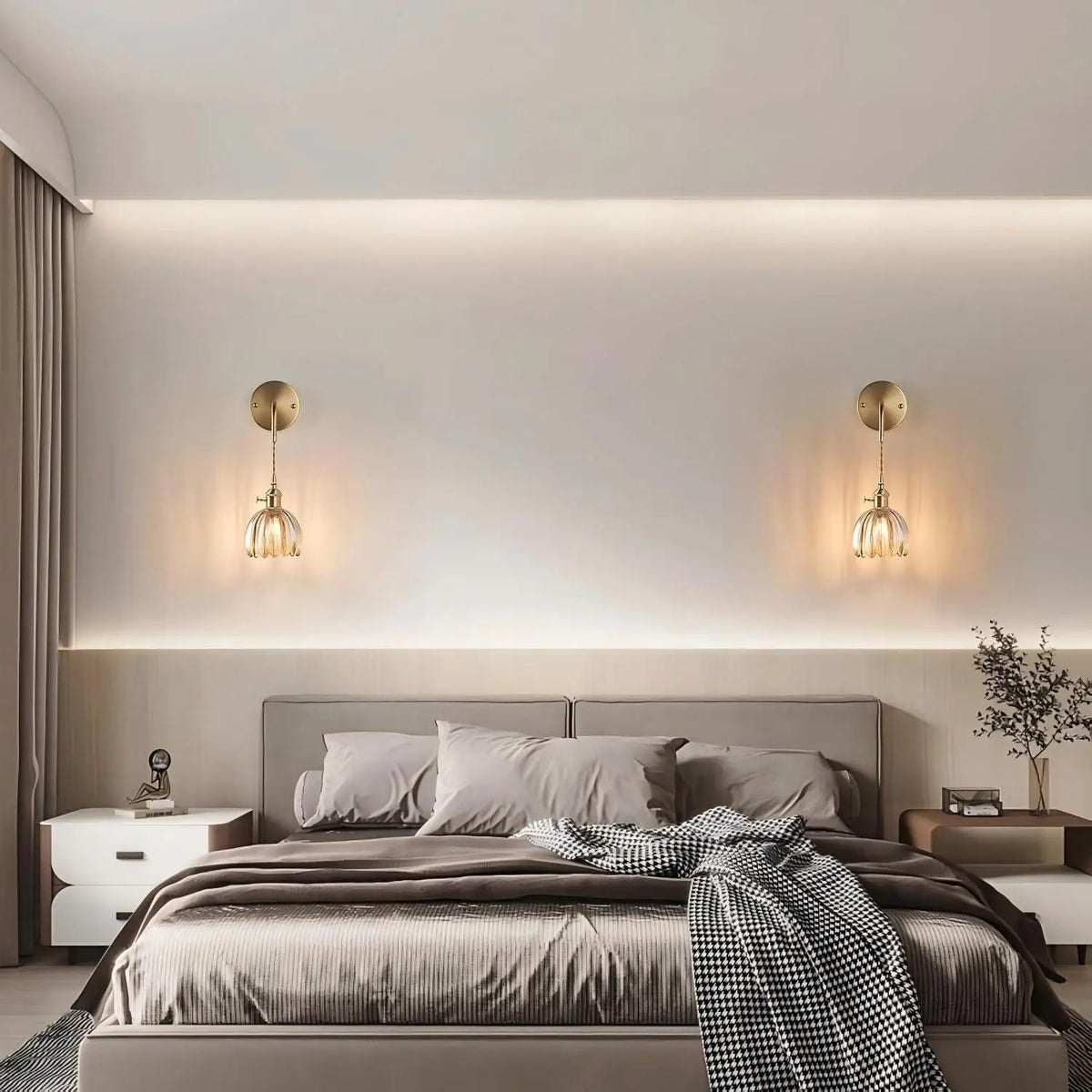 Applique murale rétro avec abat-jour tulipe en verre pour chambre et couloir