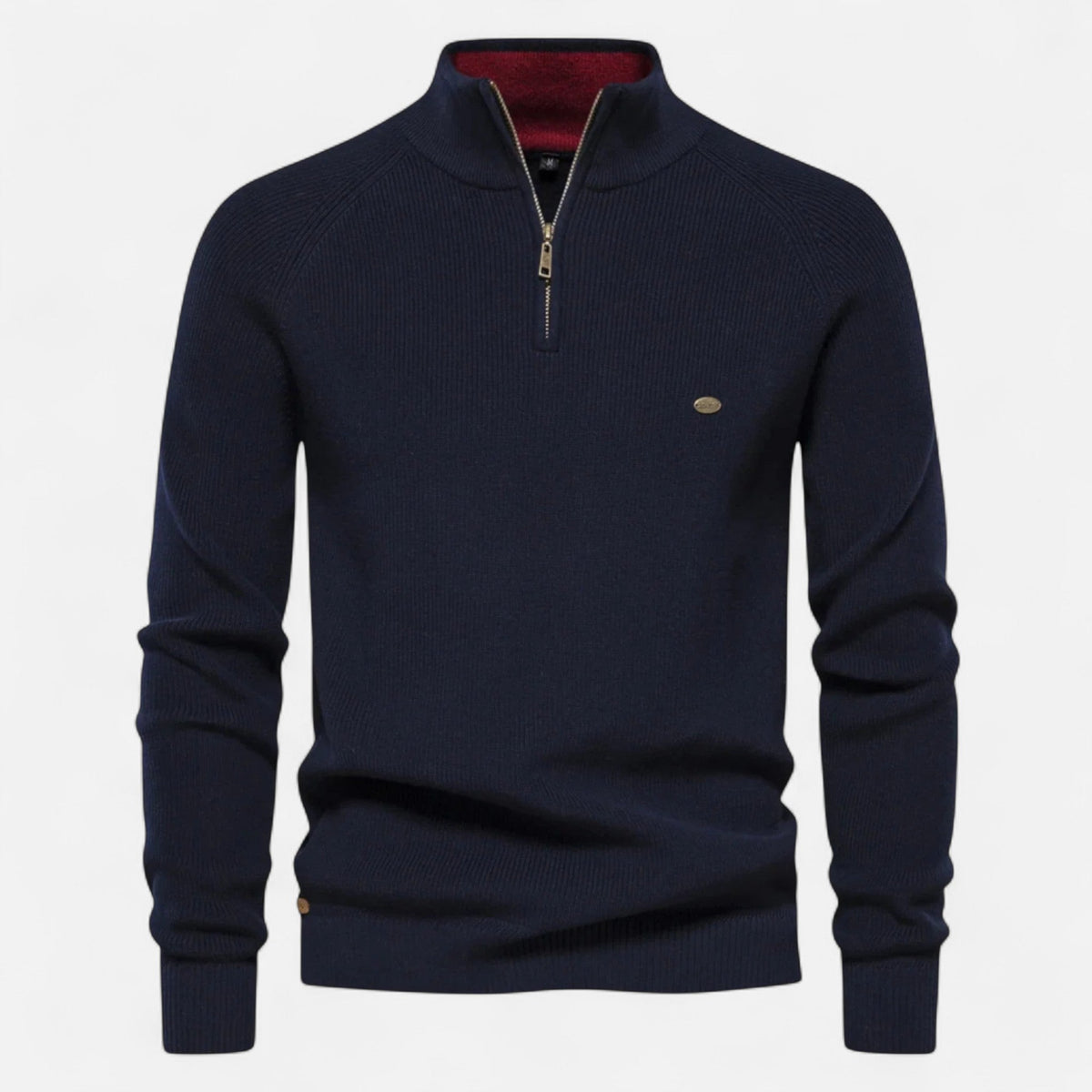 Pull demi-zip homme en coton coupe régulière mi-saison