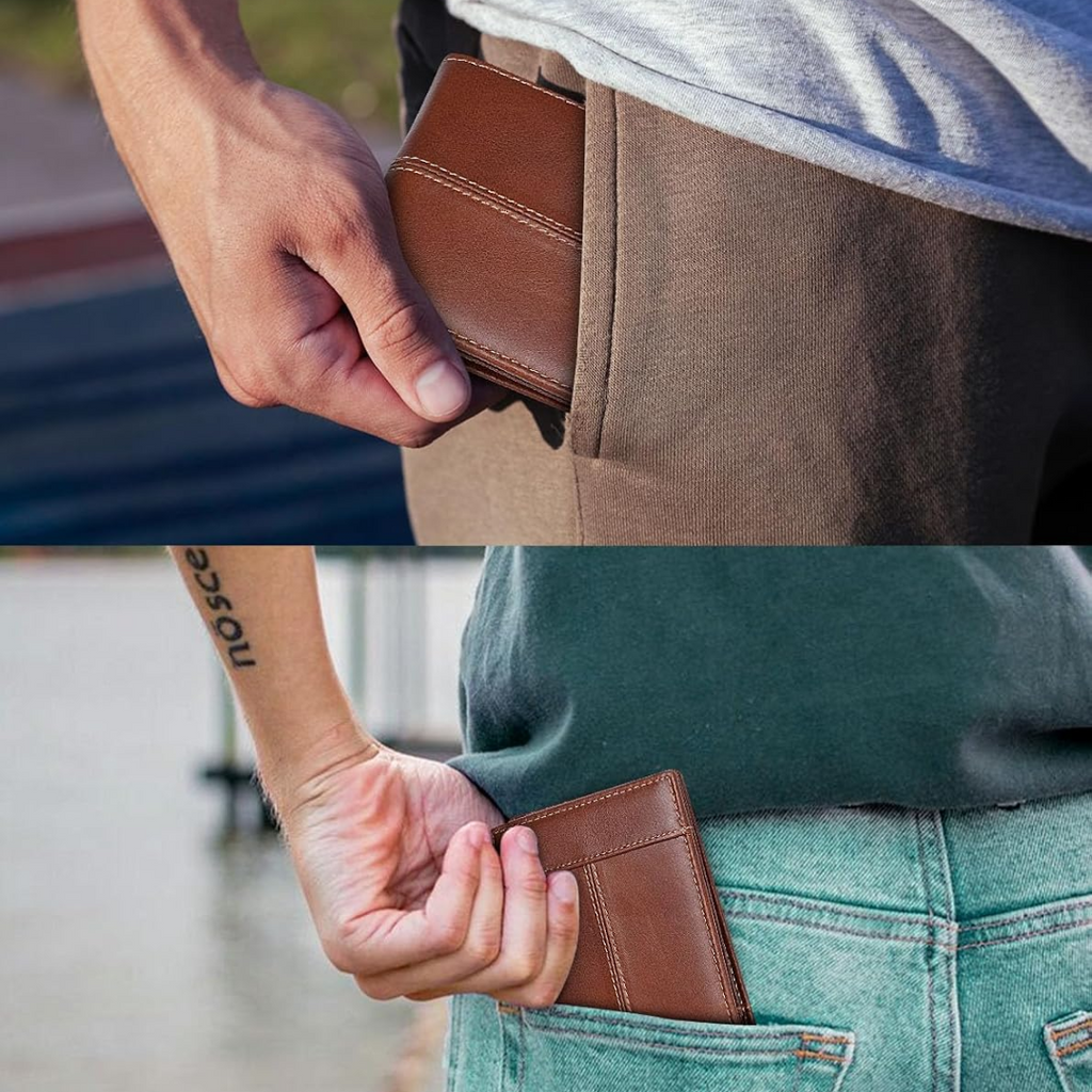 Portafoglio bifold in vera pelle con protezione RFID da uomo