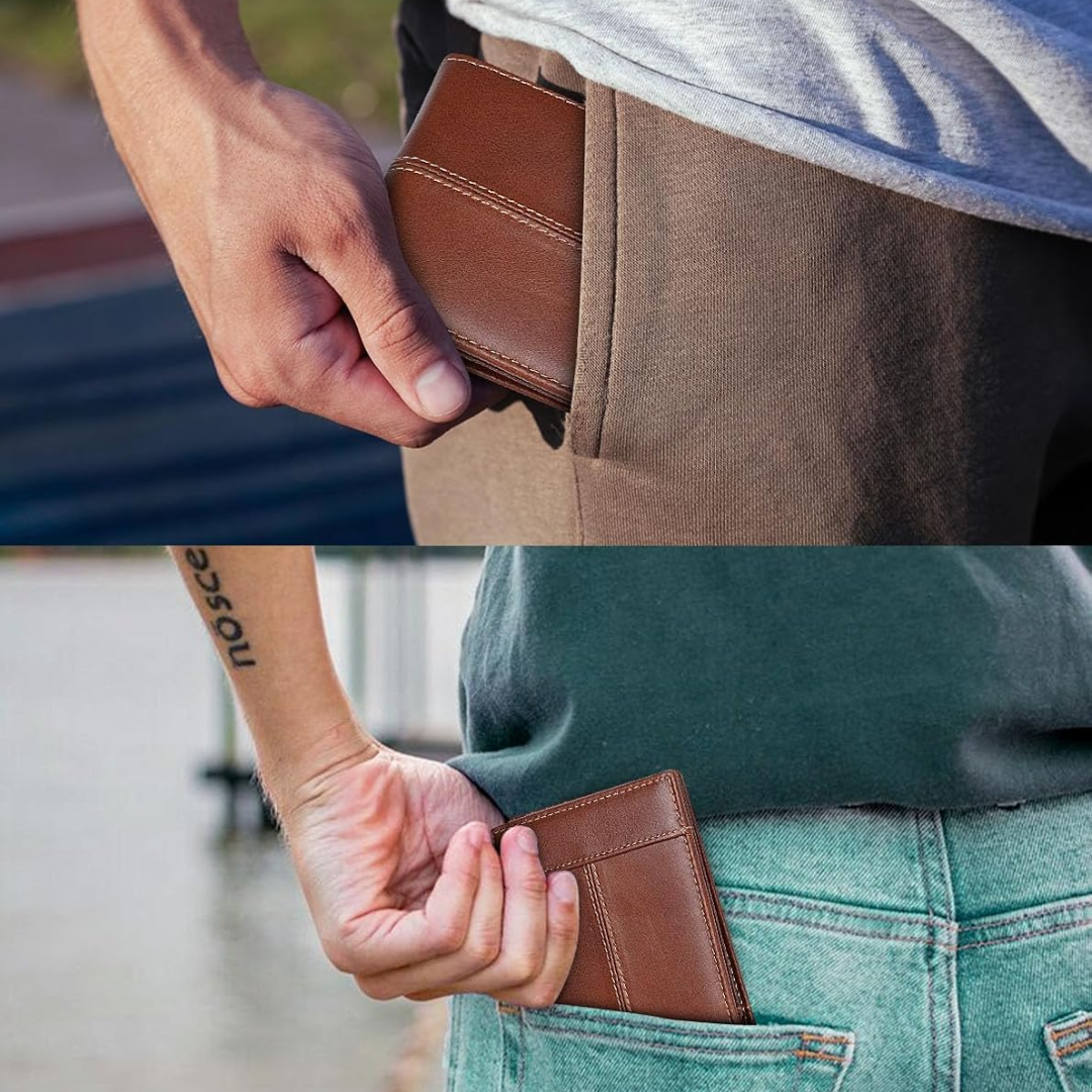 Portafoglio bifold in vera pelle con protezione RFID da uomo