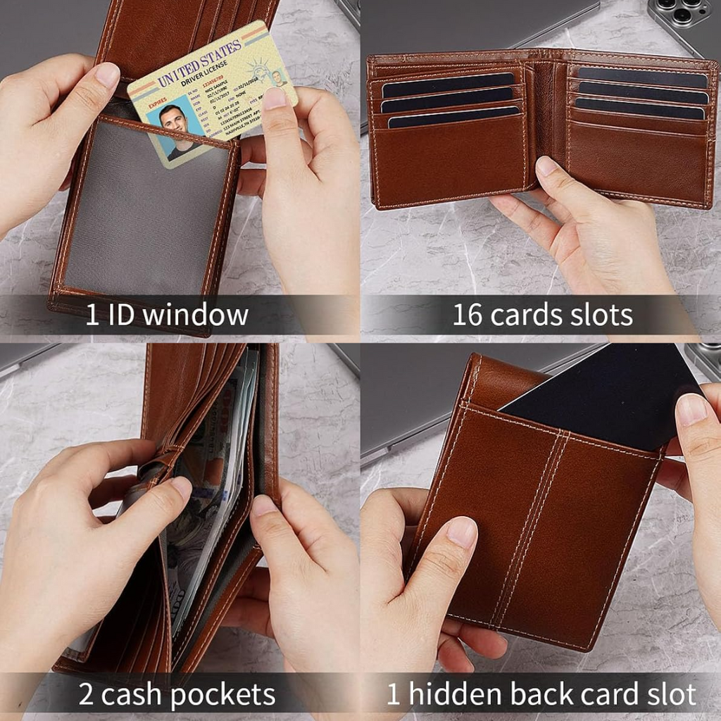 Portafoglio bifold in vera pelle con protezione RFID da uomo