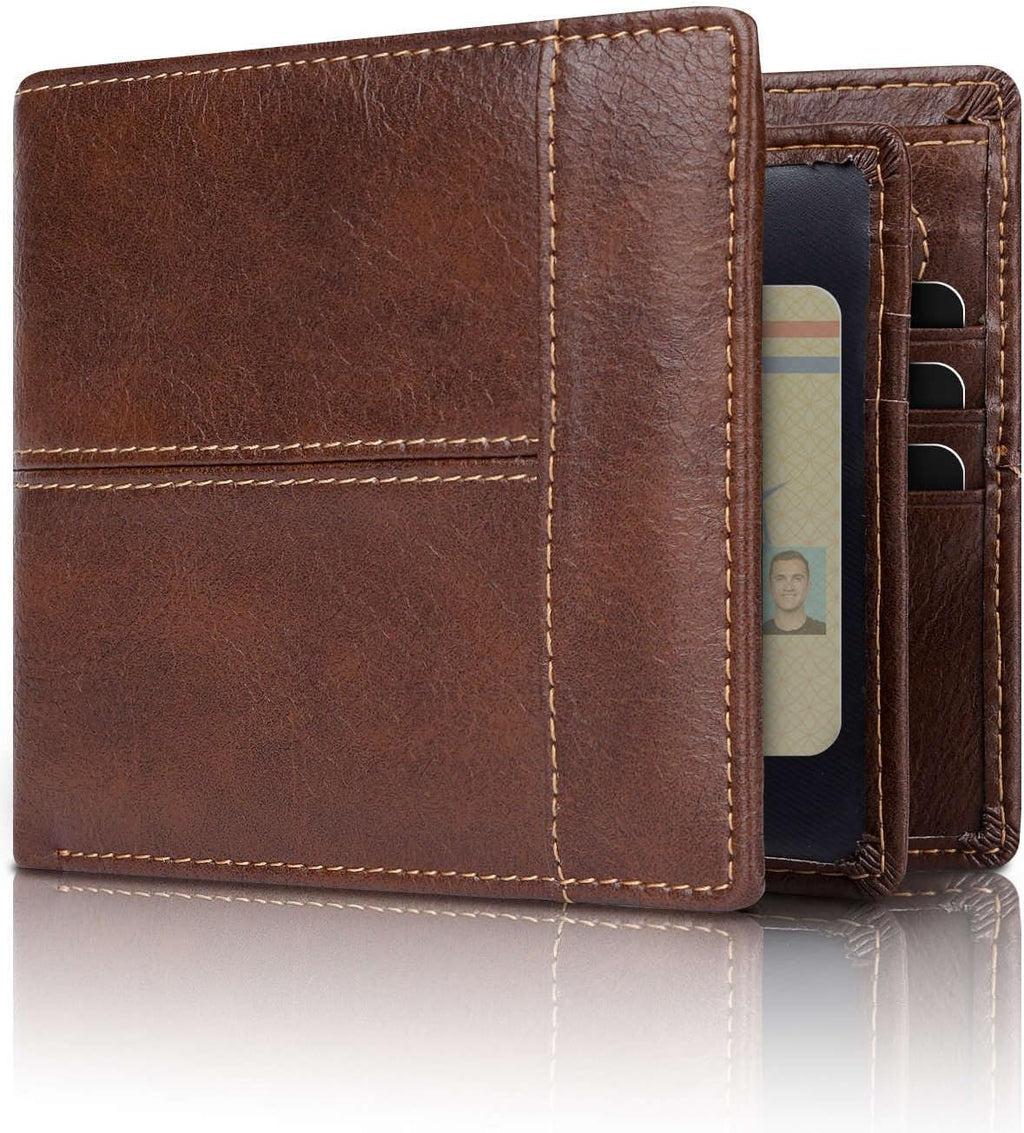 Portafoglio bifold in vera pelle con protezione RFID da uomo