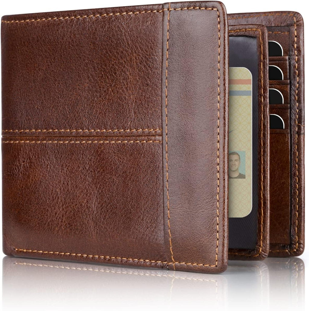 Portafoglio bifold in vera pelle con protezione RFID da uomo