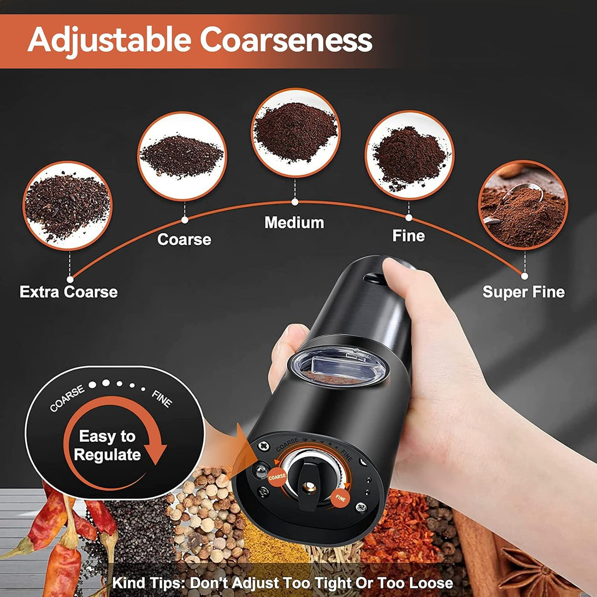 Moulin à sel et poivre électrique rechargeable en acier inoxydable