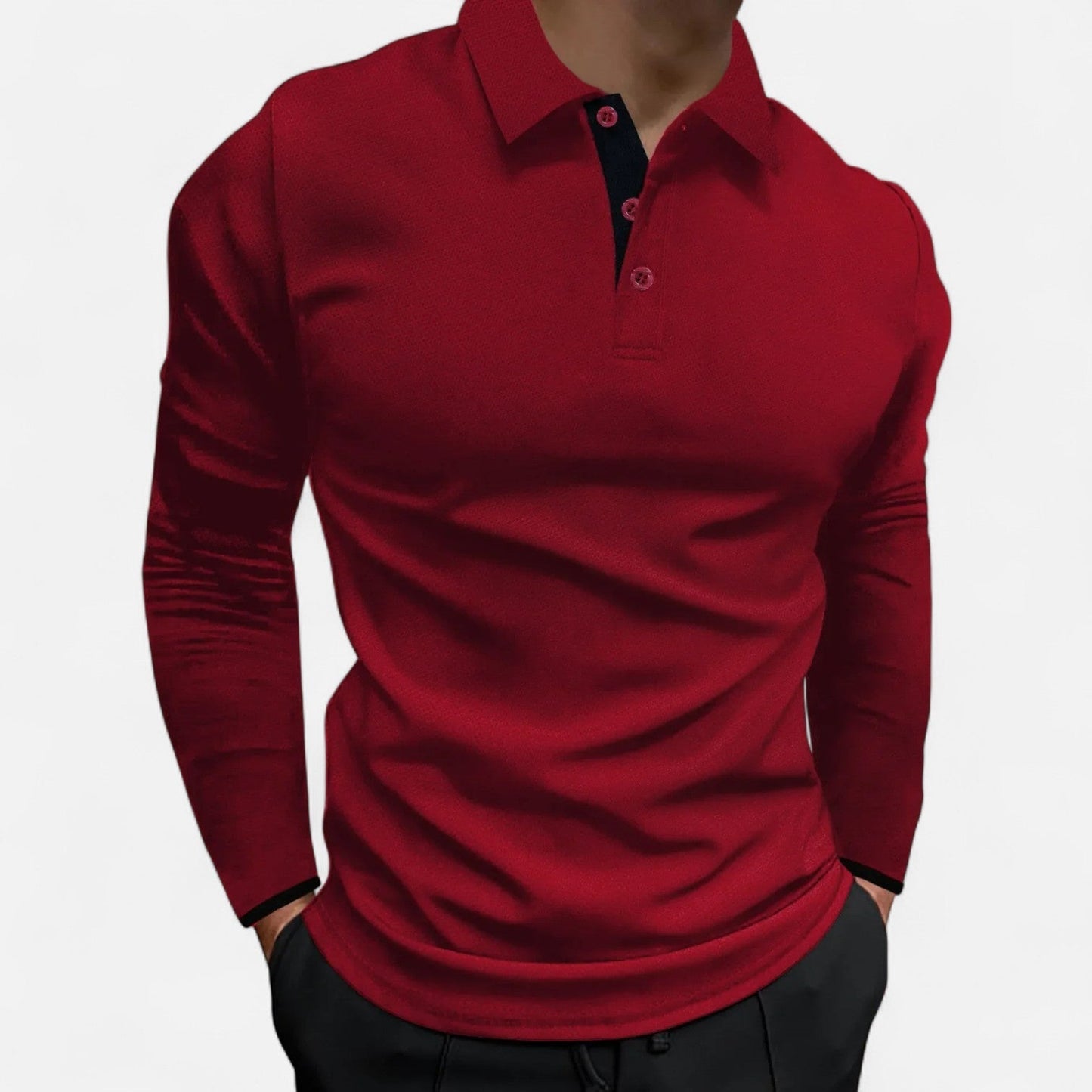 Polo Manches Longues Col Trois Boutons en Coton pour Homme