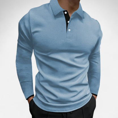 Polo Manches Longues Col Trois Boutons en Coton pour Homme