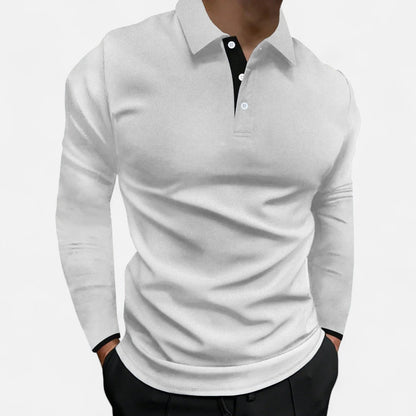 Polo Manches Longues Col Trois Boutons en Coton pour Homme